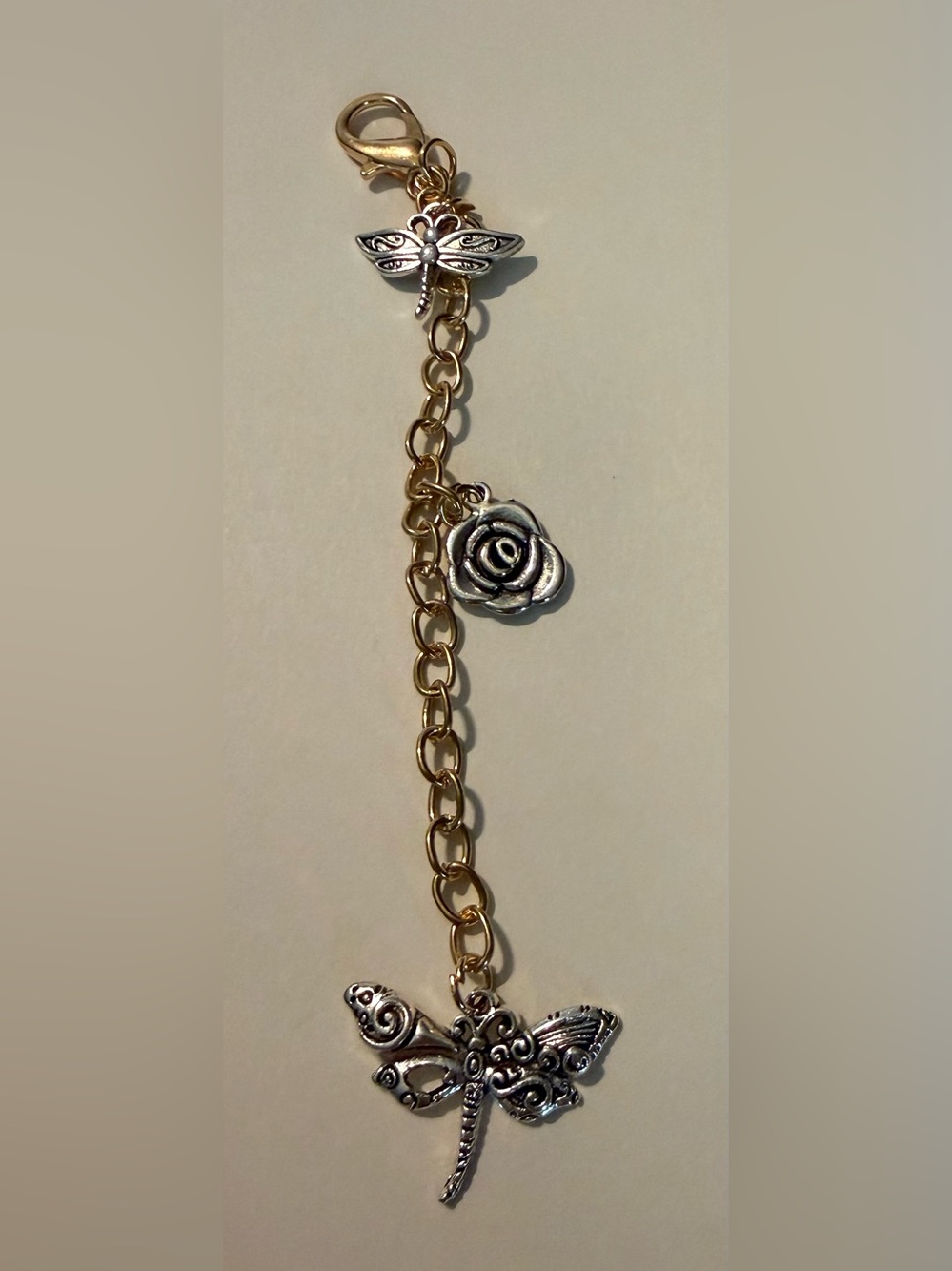 Gold Chain with Silver Rose Charm